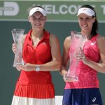 Johanna Konta( Right) and Caroline Wozniacki ( Left) with their trophies