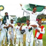 Pakistan team celebrating their historic win against West Indies