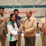 Mahnoor Shazad winner of Women Single Final receiving the winning Trophy